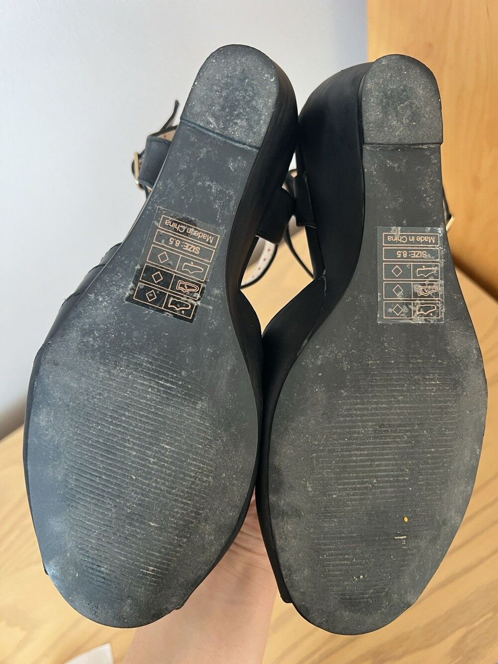 B.A.I.T. Footwear Black Peep Wedge Sandals Heels But Another Innocent Tale 8.5 - Picture 4 of 5